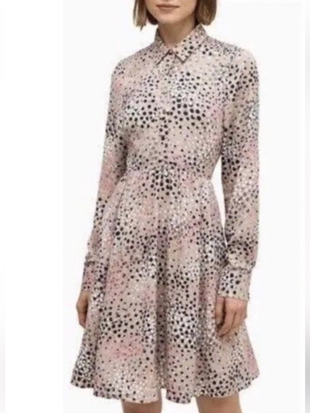 Kate Spade Soiree Polka Dot Dress Size 10 Smocked Long Sleeves Business Casual